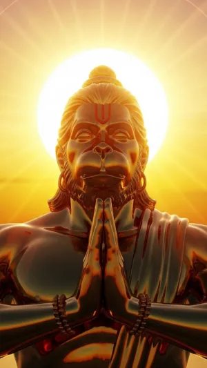 Golden Hanuman Praying at Sunrise 3D Devotional Art