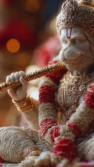Shri Hanuman Idol Playing Flute Devotional Wallpaper
