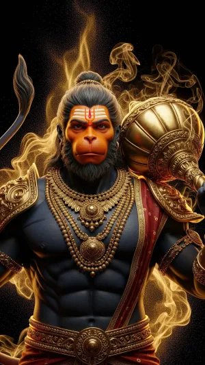 Powerful Lord Hanuman Golden Aura Portrait