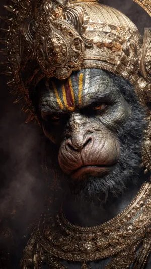 Fierce Lord Hanuman with Golden Crown Portrait