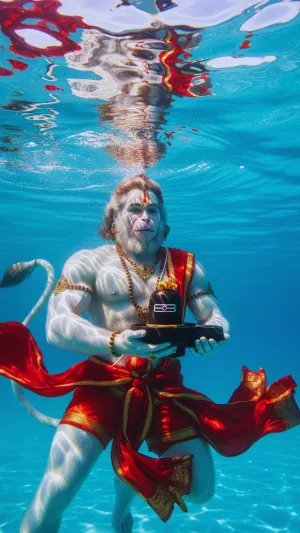 Hanuman Offering Shivling Underwater in Divine Devotion