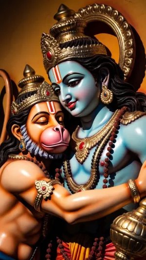 Lord Ram Embracing Hanuman in Eternal Divine Love