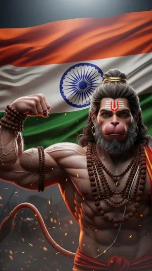 Veer Hanuman with Indian Flag – Symbol of Strength and Patriotism