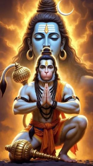 Lord Hanuman in Devotion with Lord Shiva Aura
