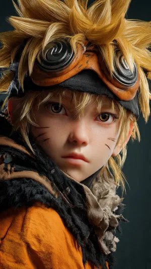 Anime Ninja Boy Portrait with Spiky Hair and Goggles