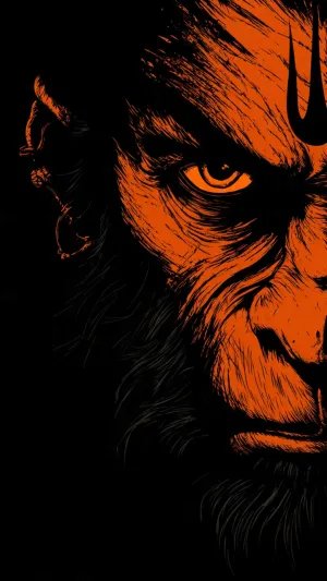 Fierce Lord Hanuman Dark Devotional Art Wallpaper