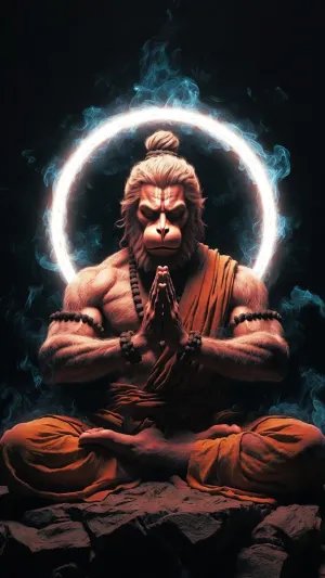 Meditating Hanuman with Divine Energy Aura
