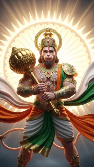 Powerful Hanuman with Golden Gada and Divine Aura