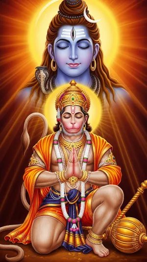Hanuman in Deep Prayer Under Mahadev’s Blessings