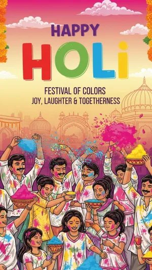 Happy Holi Celebration Poster with Festival of Colors Theme