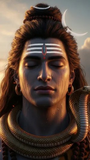 Serene Lord Shiva Portrait with Crescent Moon and Cobra