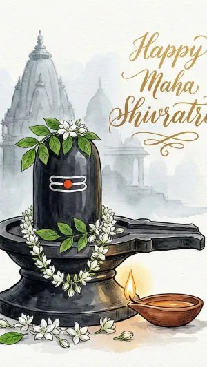 Happy Maha Shivratri Shivling Art with Temple Background