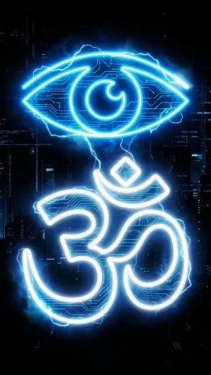 Neon Om Symbol with Third Eye Digital Art