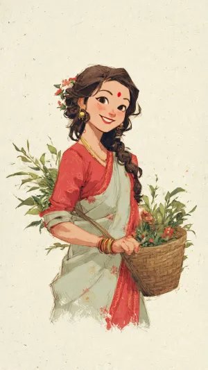 Traditional Assamese Girl Illustration with Bihu Vibes