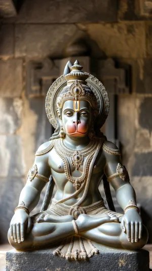 Serene Hanuman Murti in Ancient Temple