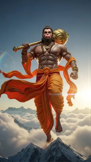 Mighty Hanuman Over Himalayas at Sunrise
