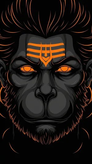 Minimalist Hanuman Face with Glowing Orange Eyes