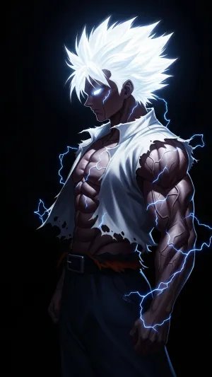 Electric Anime Warrior with White Hair Power