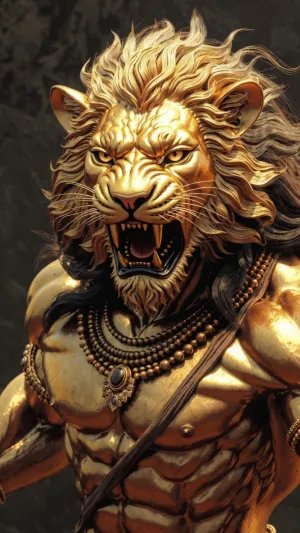Majestic Golden Narasimha Avatar Roaring Power