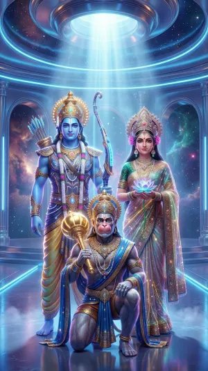 Divine Ram Sita Hanuman in Celestial Temple