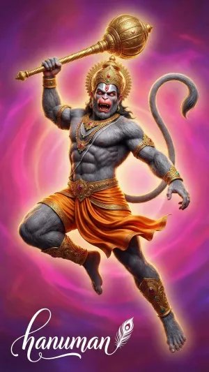 Angry Hanuman with Gada in Divine Power Form