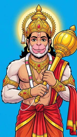 Cute Cartoon Hanuman Ji with Golden Gada
