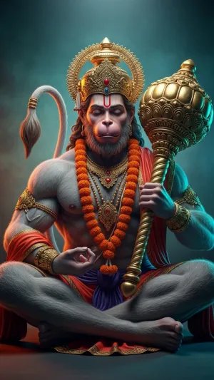 Peaceful Meditating Lord Hanuman 3D Spiritual Wallpaper
