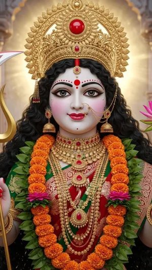 Divine Goddess Durga Golden Crown HD Wallpaper