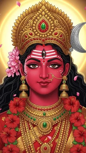 Divine Red Goddess Durga Portrait HD Wallpaper