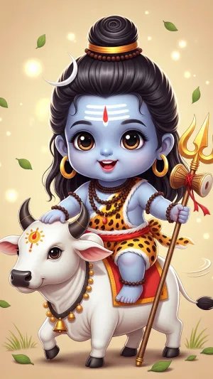 Cute Baby Shiva with Nandi Cartoon HD Wallpaper