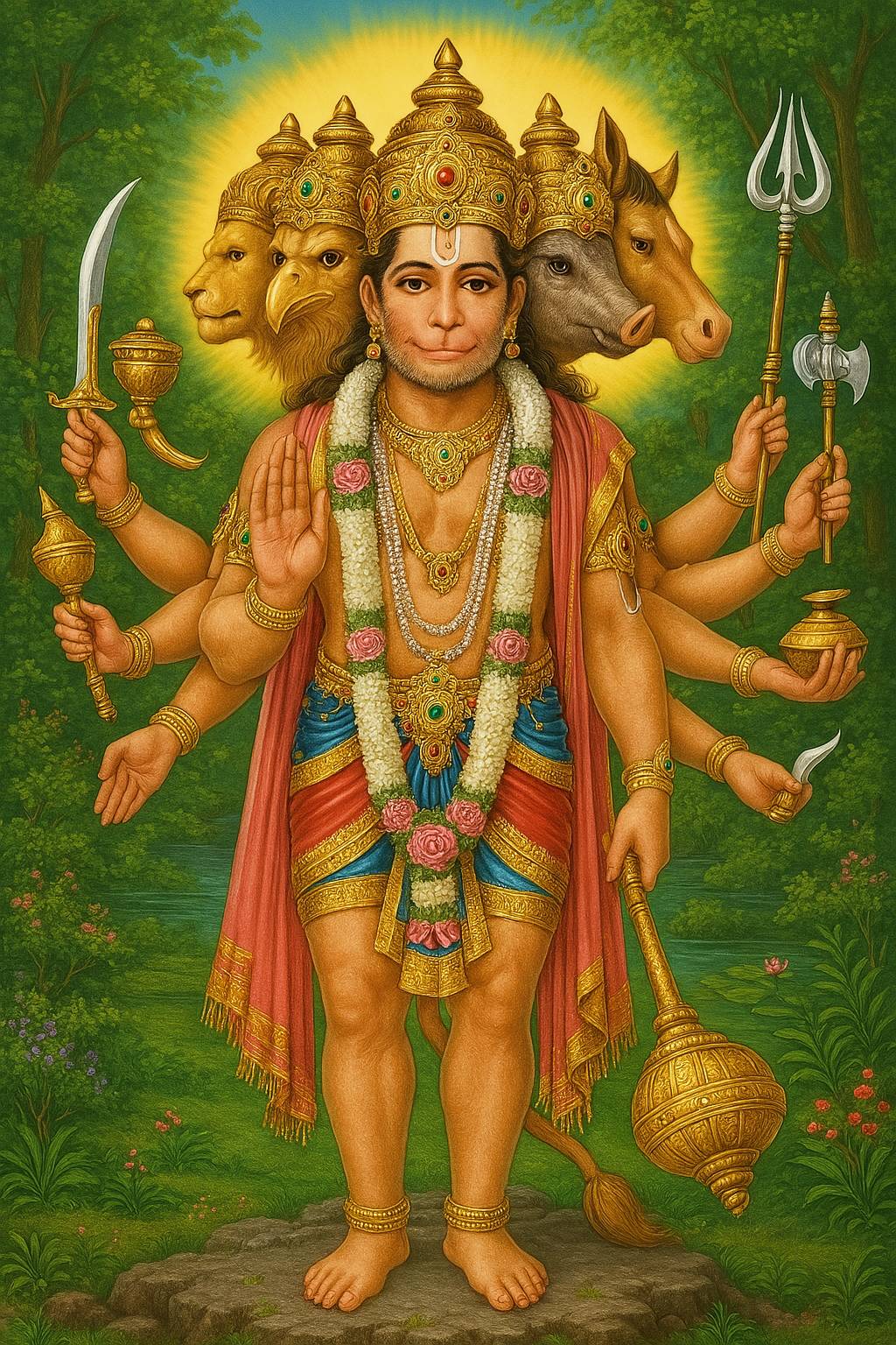 Powerful Panchmukhi Hanuman Wallpaper – Divine Multi-Faced Avatar of Strength