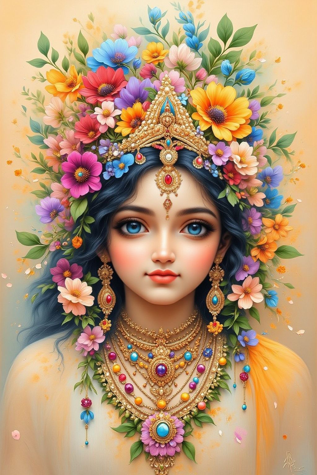 Divine Radha with Floral Crown Mobile Wallpaper