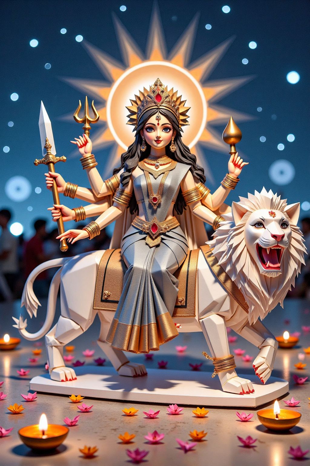 Divine Maa Durga on Lion with Glowing Aura