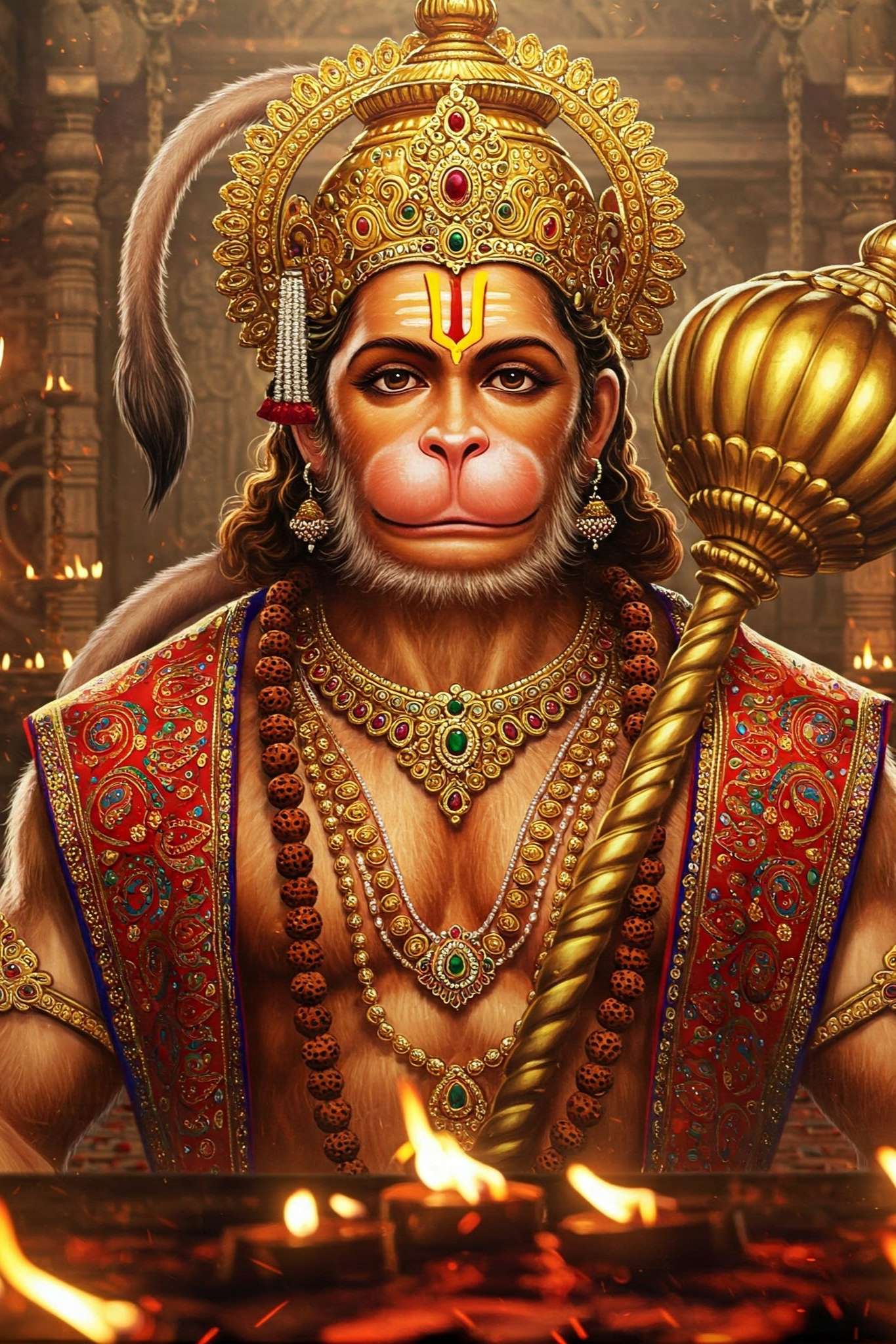 Lord Hanuman with Gada in Temple Glory