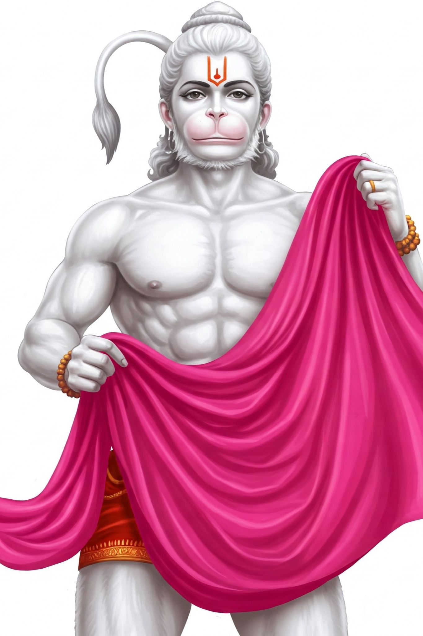 White Hanuman Holding Pink Cloth Illustration