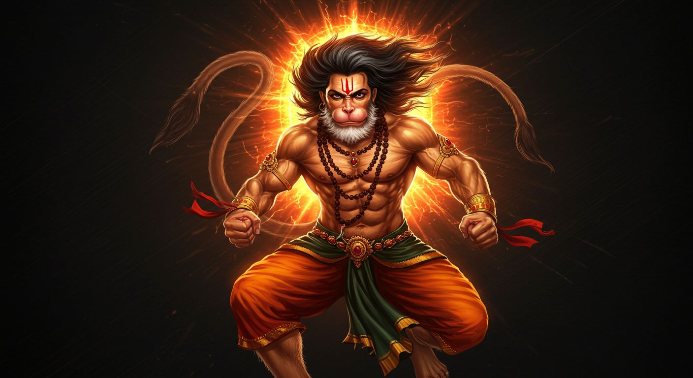 Powerful Hanuman Ji Wallpaper in Fierce Warrior Form