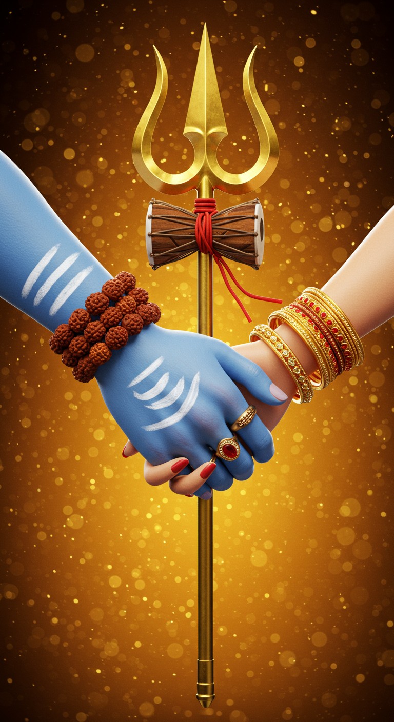 Shiva Parvati Holding Hands Wallpaper – Divine Love & Trishul Art