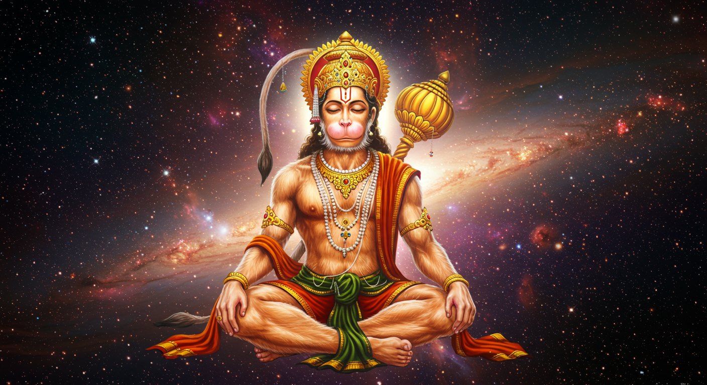 Meditating Hanuman in Cosmic Space
