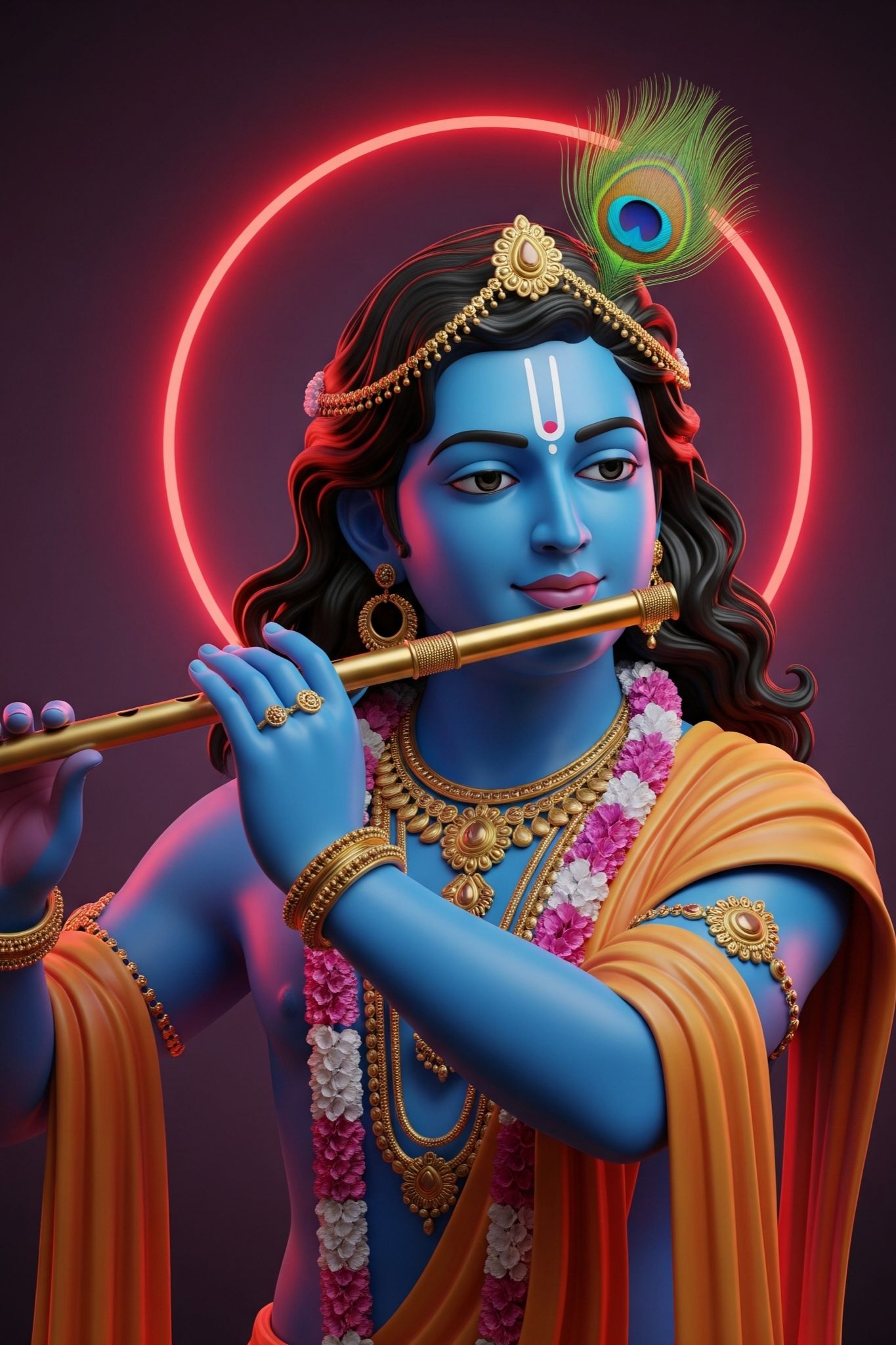 Lord Krishna Playing Flute – Divine 3D HD Wallpaper