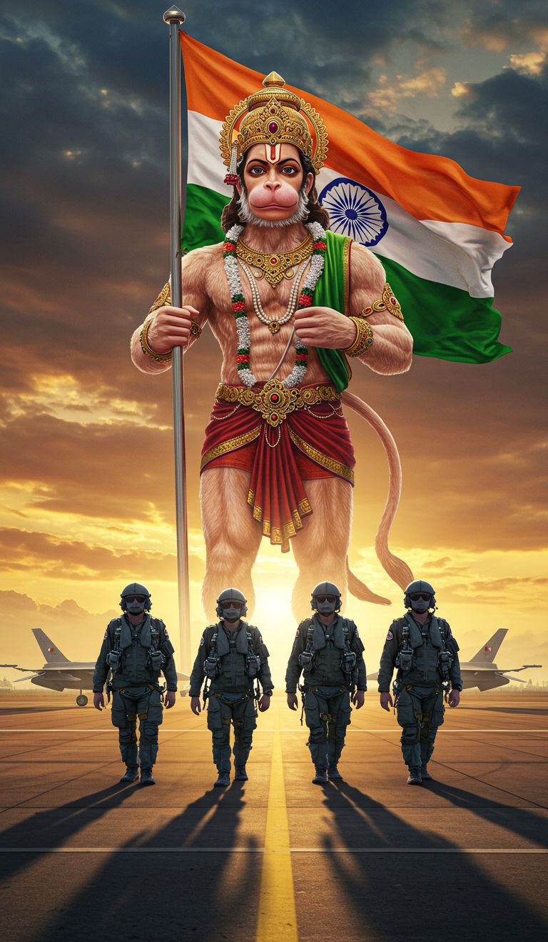 Jai Hanuman with Indian Army and Flag Art