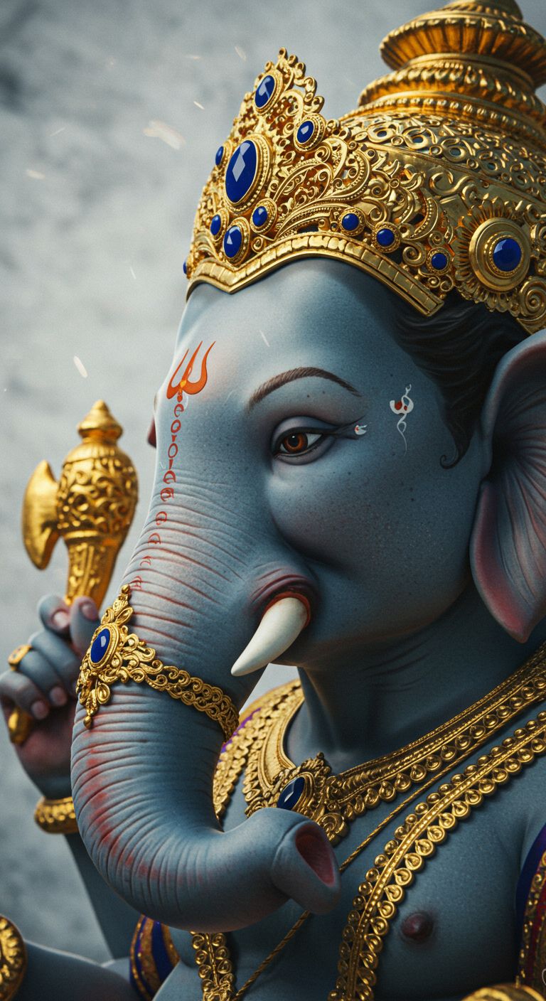 Lord Ganesha 3D Art with Golden Crown