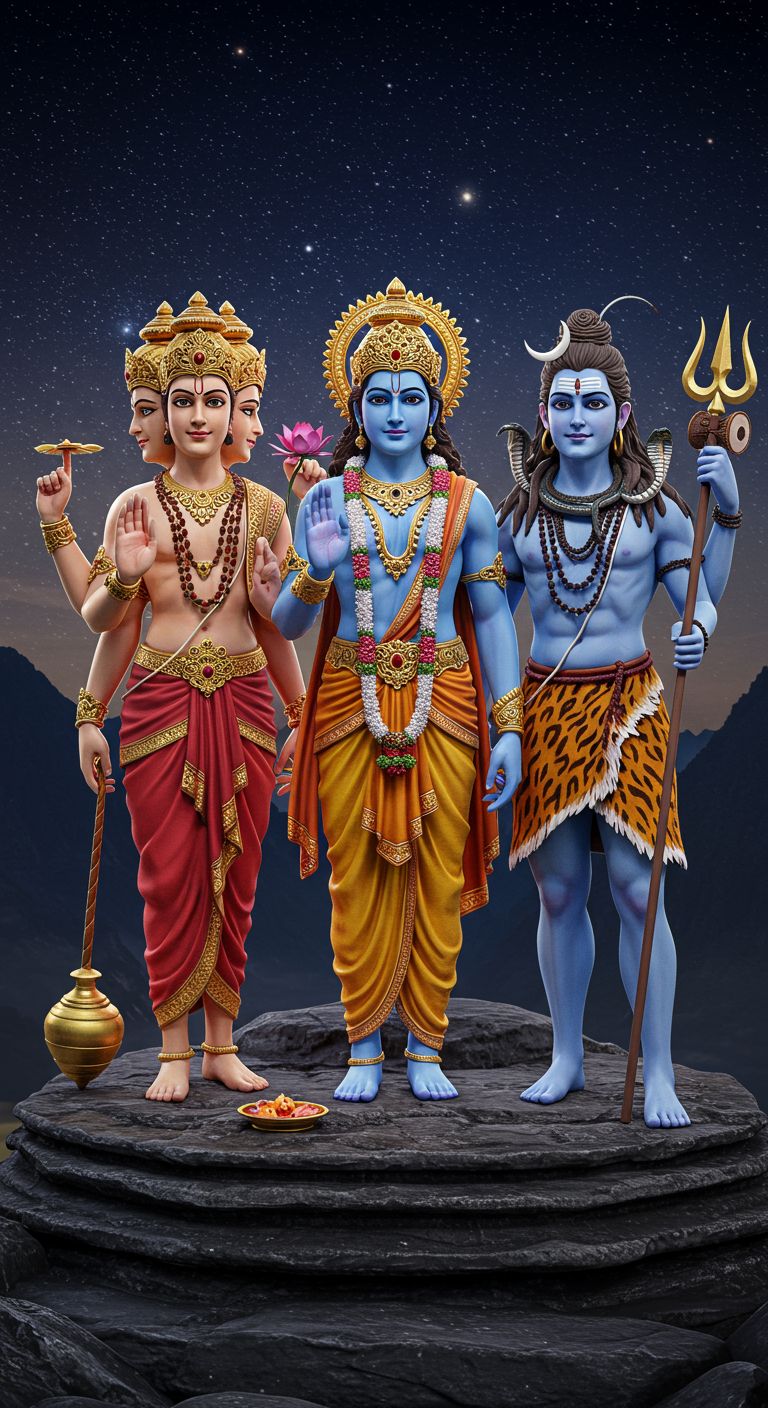Trimurti Gods Brahma Vishnu Mahesh Wallpaper