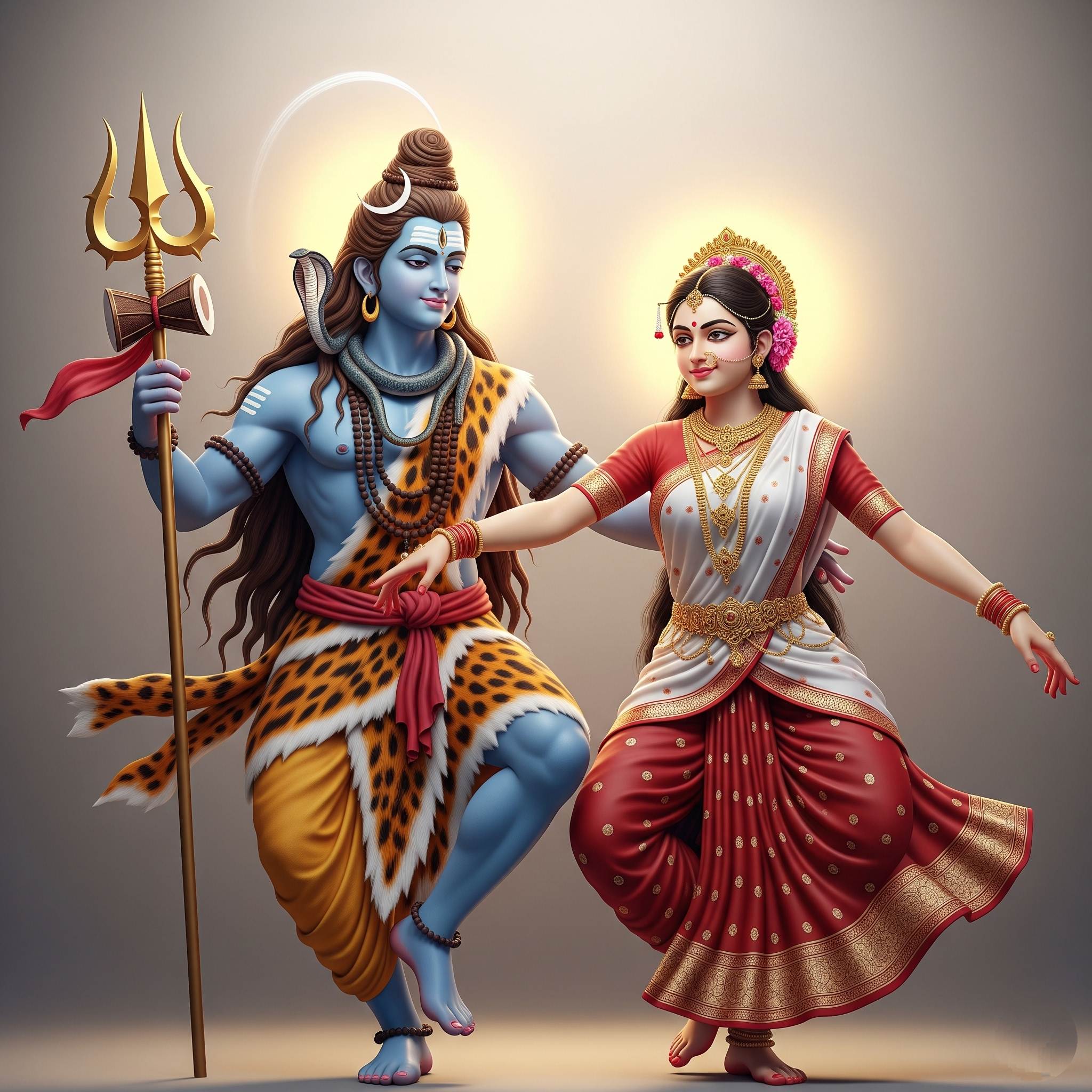 Shiva Parvati Dancing Divine 3D Art Wallpaper