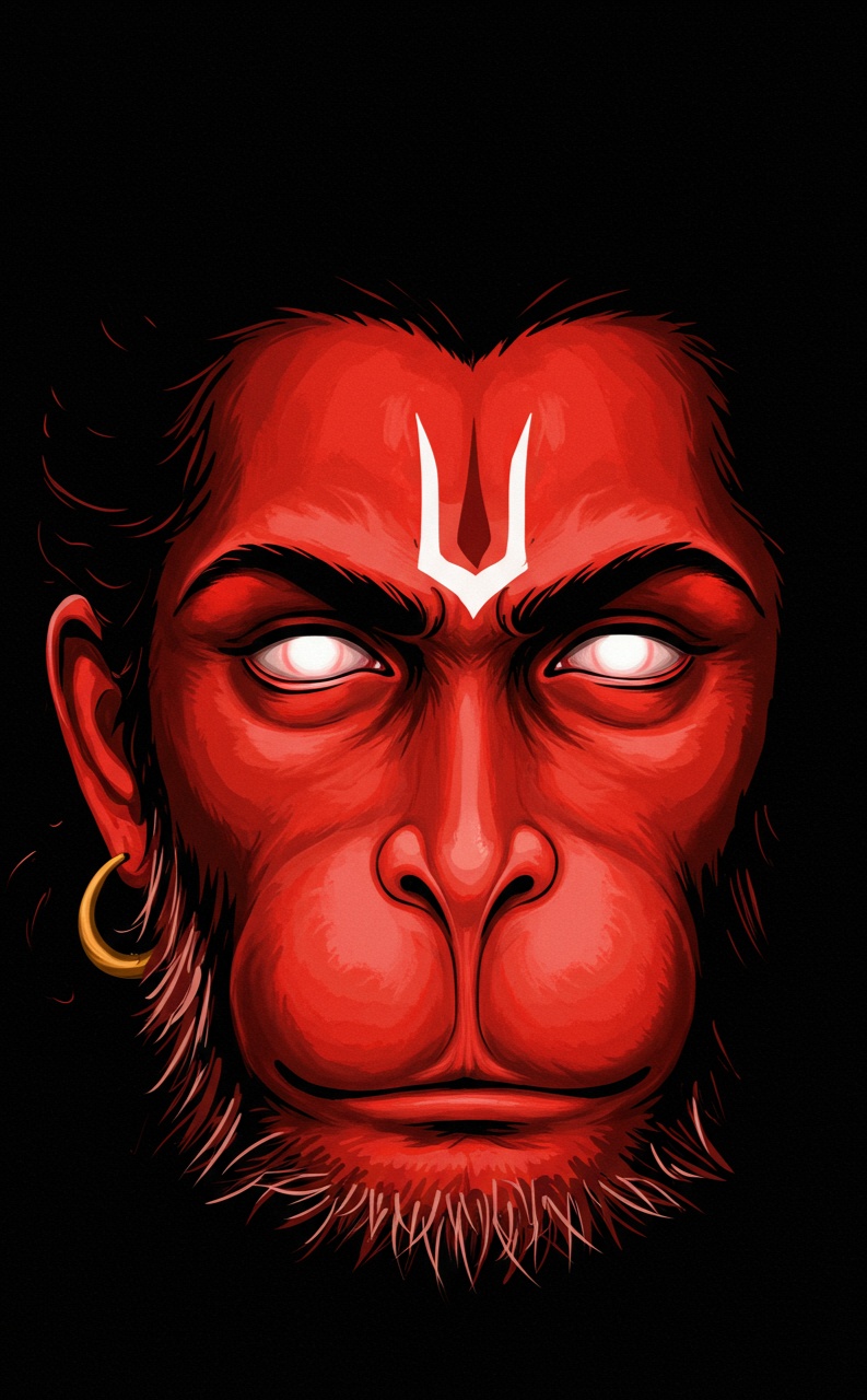 Minimalist Hanuman Face on Black Background
