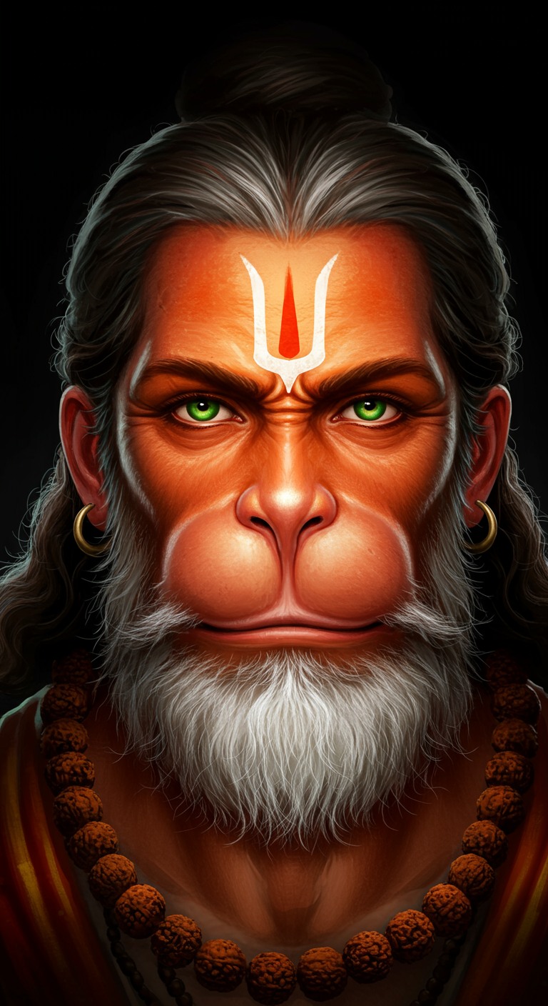 Majestic Portrait of Lord Hanuman with Intense Divine Gaze