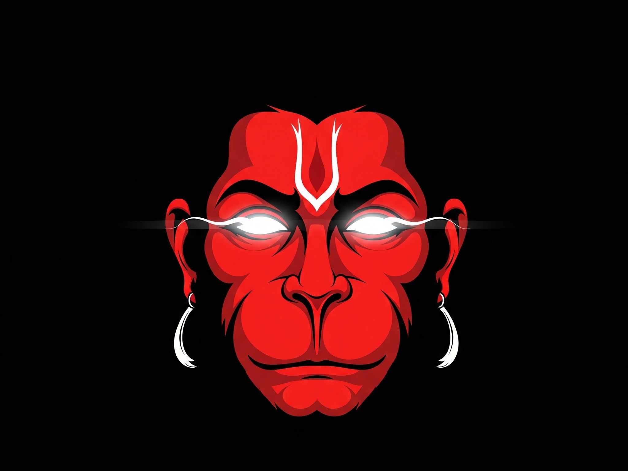 Fierce Red Hanuman Vector Art with Glowing Eyes 
