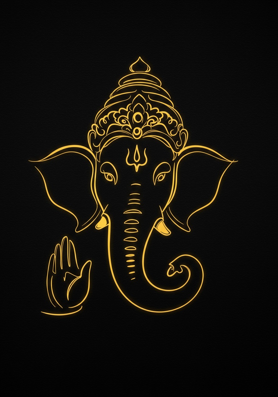 Golden Outline of Lord Ganesha on Black