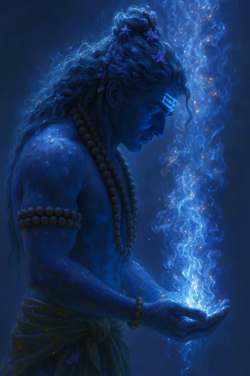 Peaceful Lord Shiva with Divine Blue Aura