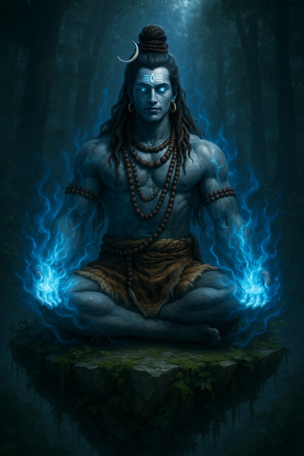 Meditating Lord Shiva with Glowing Blue Energy