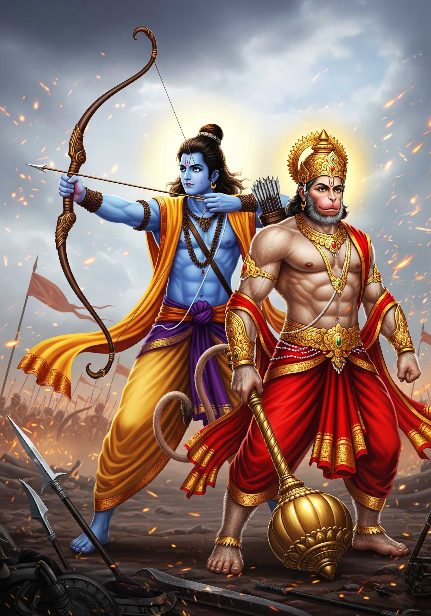 Lord Ram and Hanuman Ready for Battle with Divine Power